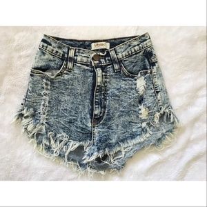 Vibrant High Waisted Distressed Jean Shorts
